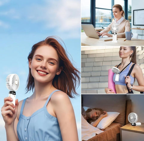 Portable Handheld Mini Fan 3000mAh Foldable Neck Hanging Fans 5 Speed Adjust USB Charge Fan