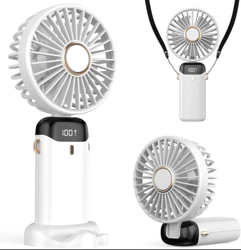 Portable Handheld Mini Fan 3000mAh Foldable Neck Hanging Fans 5 Speed Adjust USB Charge Fan