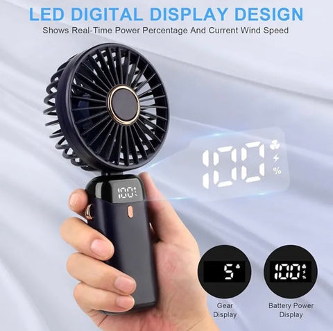 Portable Handheld Mini Fan 3000mAh Foldable Neck Hanging Fans 5 Speed Adjust USB Charge Fan