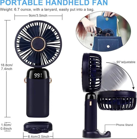 Portable Handheld Mini Fan 3000mAh Foldable Neck Hanging Fans 5 Speed Adjust USB Charge Fan
